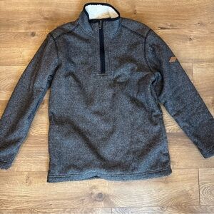 Orvis Black Gray Sherpa Lined 1/4 Zip Pullover Men's Small with Pockets